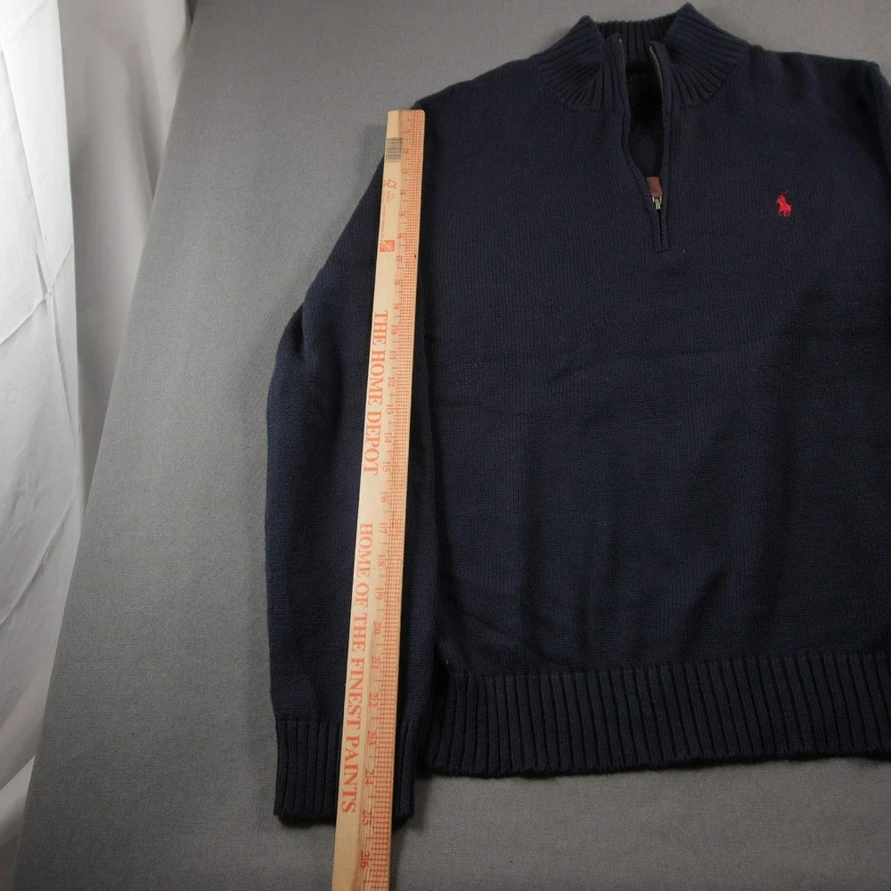 Polo Ralph Lauren Knit 1/4 Zip Mock Neck Men Sweater L Navy Nautical Prep Y2K